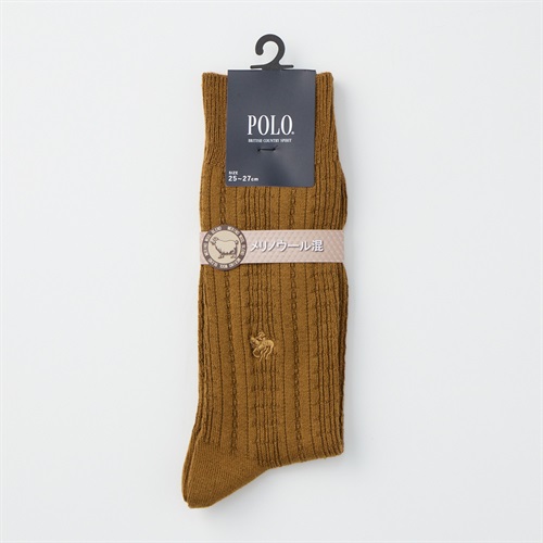 POLO BRITISH COUNTRY SPIRIT リンクス柄メリノウール混 クルー丈ソックス メンズ(コイチャ-25-27CM)