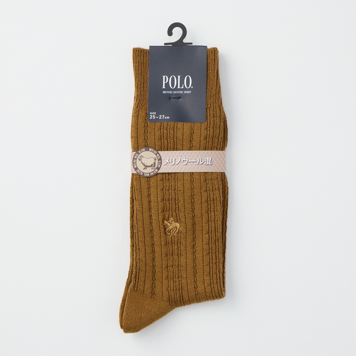 POLO BRITISH COUNTRY SPIRIT リンクス柄メリノウール混 クルー丈ソックス メンズ(コイチャ-25-27CM)