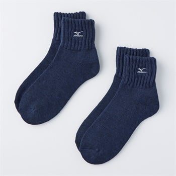 mizuno(ミズノ) 厚地12ｃｍ丈フットパイル裏起毛刺繍ソックス 2足組 メンズ(コイアオ-24-26CM)