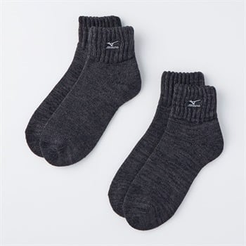 mizuno(ミズノ) 厚地12ｃｍ丈フットパイル裏起毛刺繍ソックス 2足組 メンズ(チャコ－ルグレ－-24-26CM)
