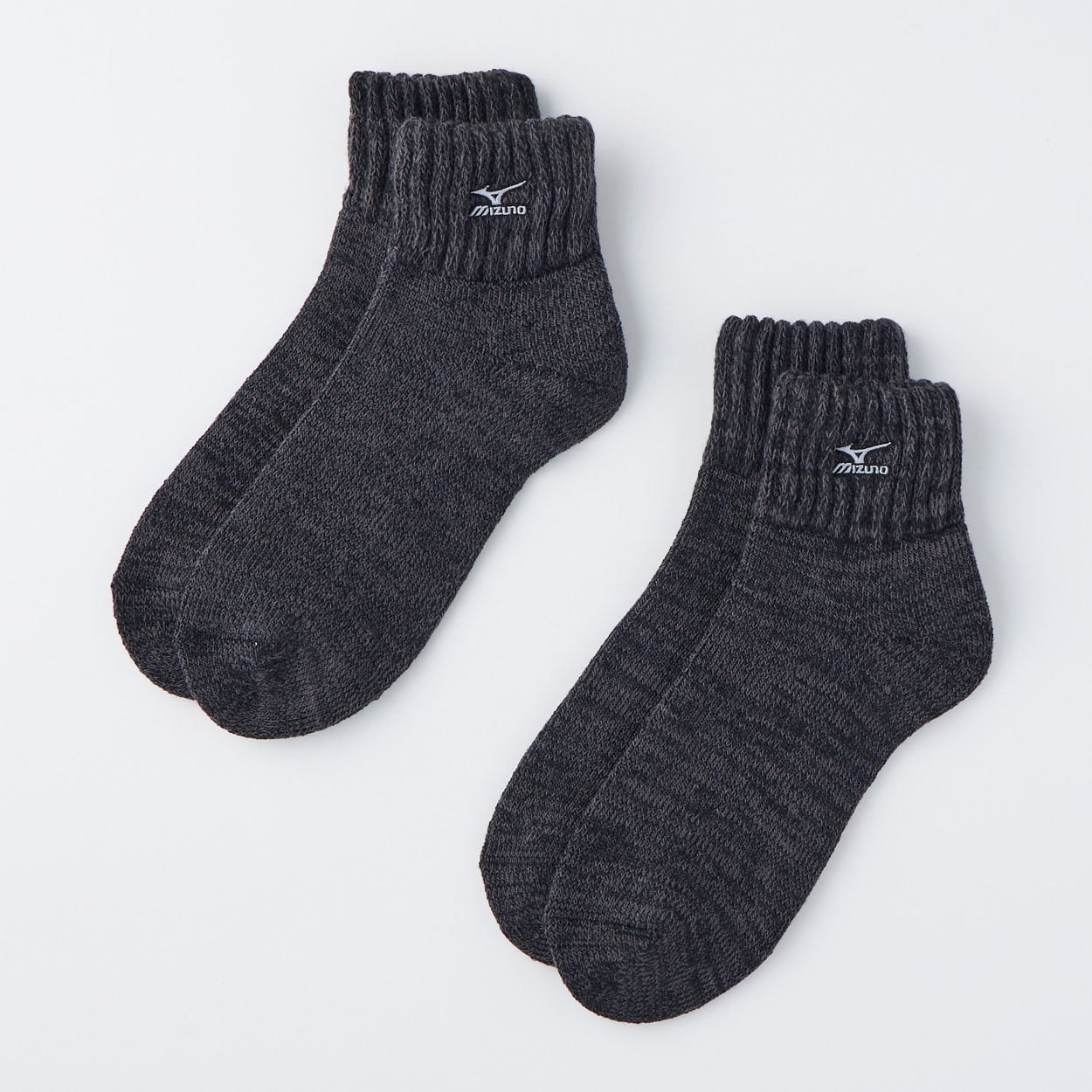 mizuno(ミズノ) 厚地12ｃｍ丈フットパイル裏起毛刺繍ソックス 2足組 メンズ(チャコ－ルグレ－-26-28CM)