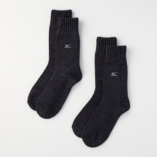 mizuno(ミズノ) 厚地クルー丈フットパイル裏起毛刺繍ソックス 2足組 メンズ(チャコ－ルグレ－-24-26CM)