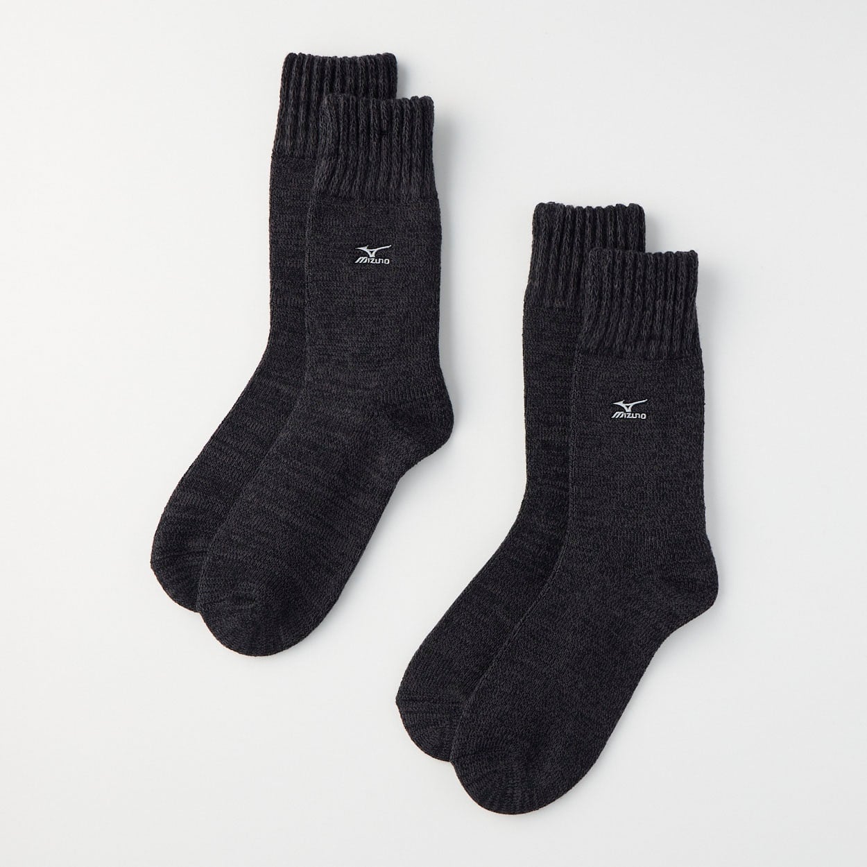 mizuno(ミズノ) 厚地クルー丈フットパイル裏起毛刺繍ソックス 2足組 メンズ(チャコ－ルグレ－-24-26CM)