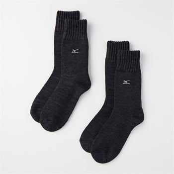 mizuno(ミズノ) 厚地クルー丈フットパイル裏起毛刺繍ソックス 2足組 メンズ(チャコ－ルグレ－-24-26CM)