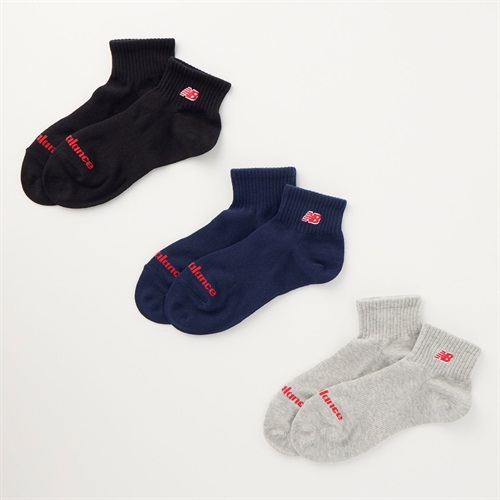 new balance(ニューバランス) ロゴ刺繍ショート丈ソックス ３足組 メンズ(セットアソート-24-26CM)