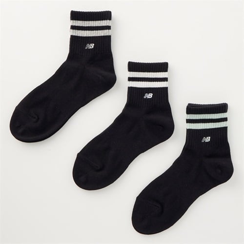 new balance(ニューバランス) ライン柄ショート丈ソックス ３足組 メンズ(クロ-24-26CM)