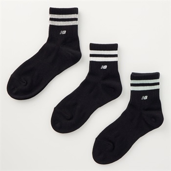 new balance(ニューバランス) ライン柄ショート丈ソックス ３足組 メンズ(クロ-24-26CM)