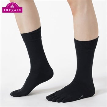 平編み5本指クルー丈ソックス メンズ トップバリュ CELLIANT(セリアント)(クロ-25-27CM)