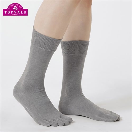 平編み5本指クルー丈ソックス メンズ トップバリュ CELLIANT(セリアント)(グレー-25-27CM)