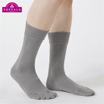 平編み5本指クルー丈ソックス メンズ トップバリュ CELLIANT(セリアント)(グレー-25-27CM)