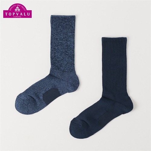 クルー丈ソックス2足組 メンズ トップバリュ BODY SWITCH(ボディスイッチ)(ブルー・ネービー-25-27CM)