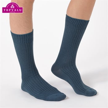 表糸コットン100％ ワッフル編みクルー丈ソックス メンズ トップバリュ PEACE FIT(ピースフィット)(Ａコイアオ-25-27CM)