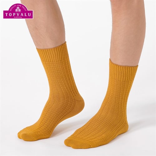表糸コットン100％ ワッフル編みハーフ丈ソックス メンズ トップバリュ PEACE FIT(ピースフィット)(コイキイロ-25-27CM)