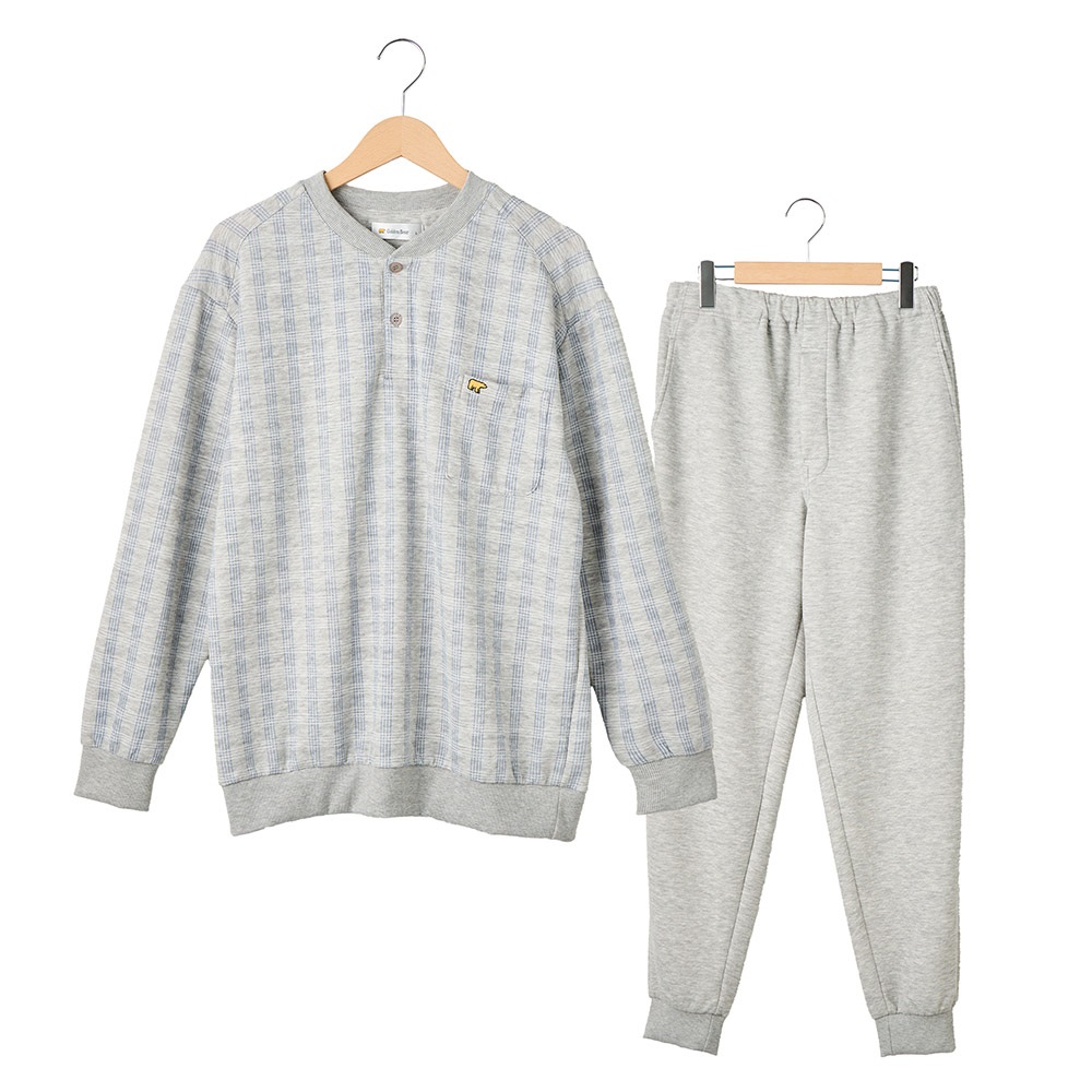 キルト格子柄Tスーツパジャマ（前開き） メンズ Golden Bear