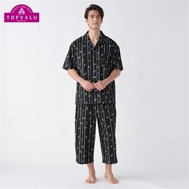 日本製遠州和柄プリントパジャマ メンズ(クロ-2XL)