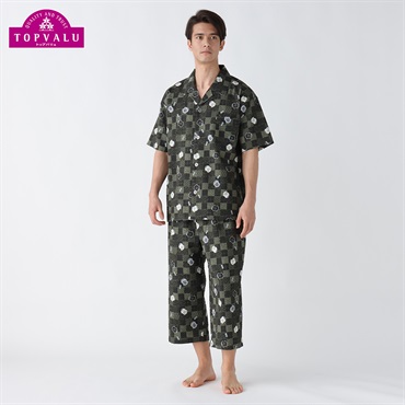 日本製遠州和柄プリントパジャマ メンズ(ミドリ-2XL)