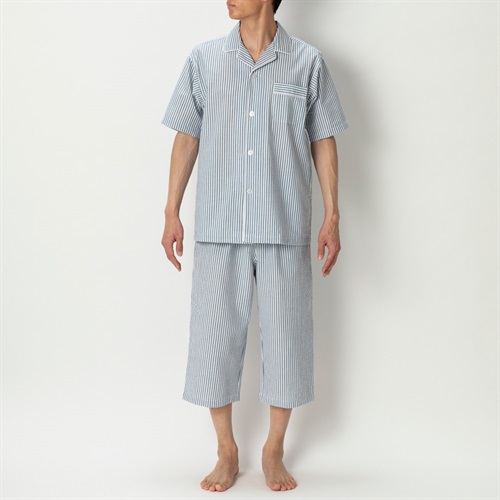 COOLサッカー半袖パジャマ メンズ トップバリュ PEACE FIT(ピースフィット)(ウスアオ-XL)