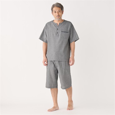 江戸百景しじらYヘンリー メンズ(ウスクロ-XL)