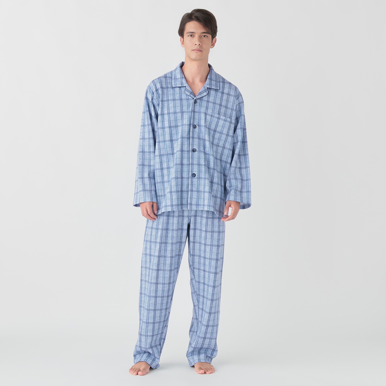 GUNZE(グンゼ) 睡眠工房ダンボールニットペイズリーチェック柄シャツ メンズ(アオ-L)