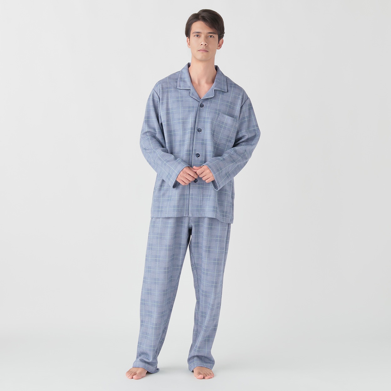 GUNZE(グンゼ) 睡眠工房ダンボールニットグレンチェック柄シャツ メンズ(アオ-L)