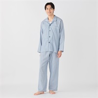 GUNZE(グンゼ) 着脱らくらくサポート Wガーゼマジックテープシャツパジャマ メンズ(アオ-S)