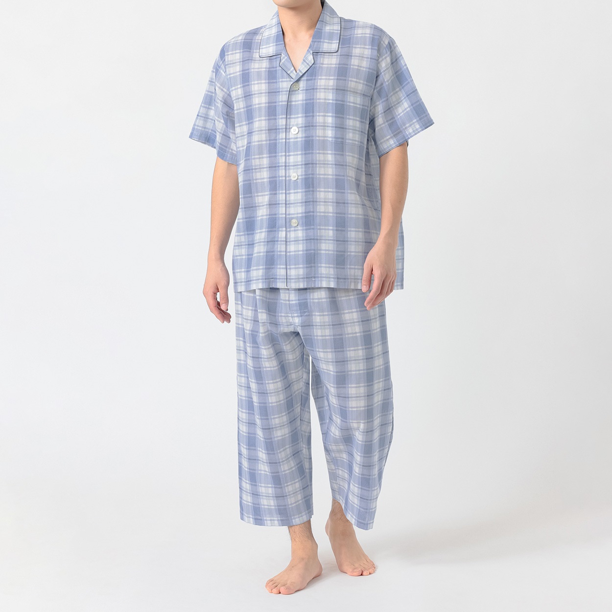 GUNZE(グンゼ) 睡眠工房クレープ半袖8分丈パンツシャツ メンズ(アオ-M)