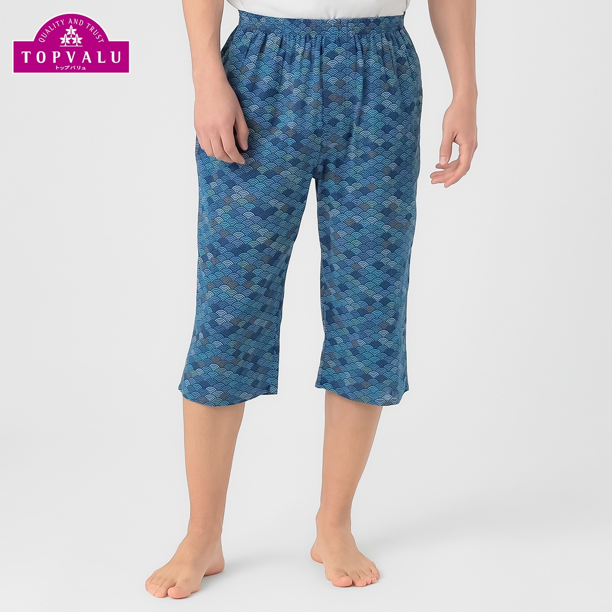 前あき楊柳ステテコ メンズ トップバリュ PEACE FIT(ピースフィット)(ウスアオ-L)