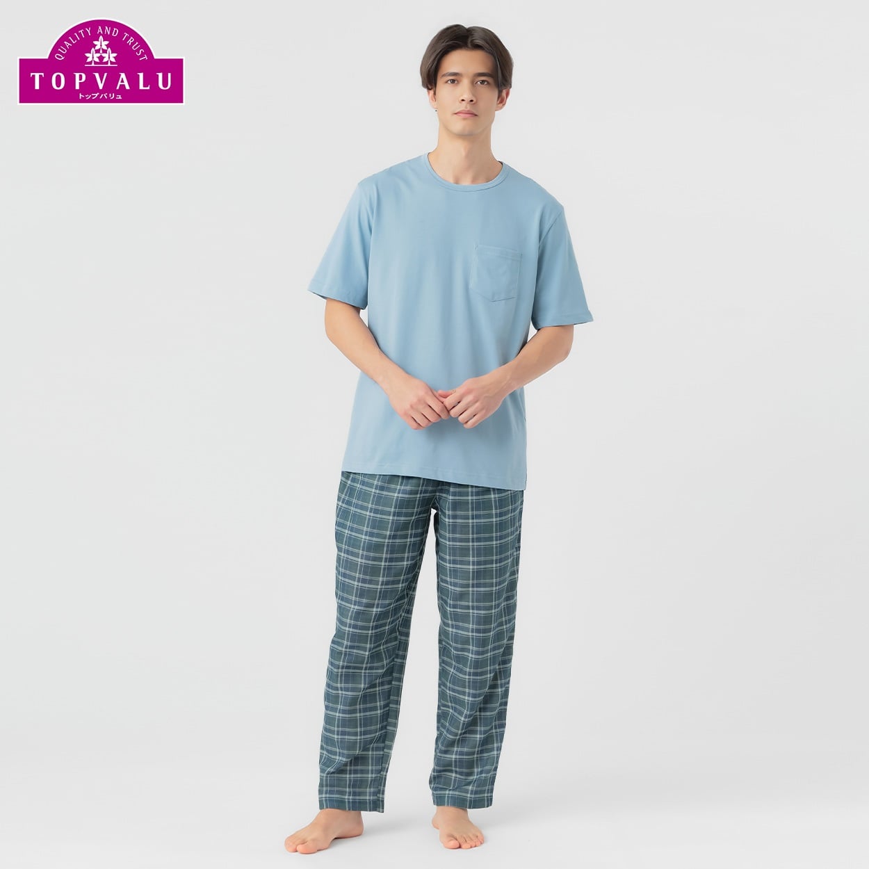 上下異素材ルームセット メンズ トップバリュ PEACE FIT(ピースフィット)(ウスアオ-L)