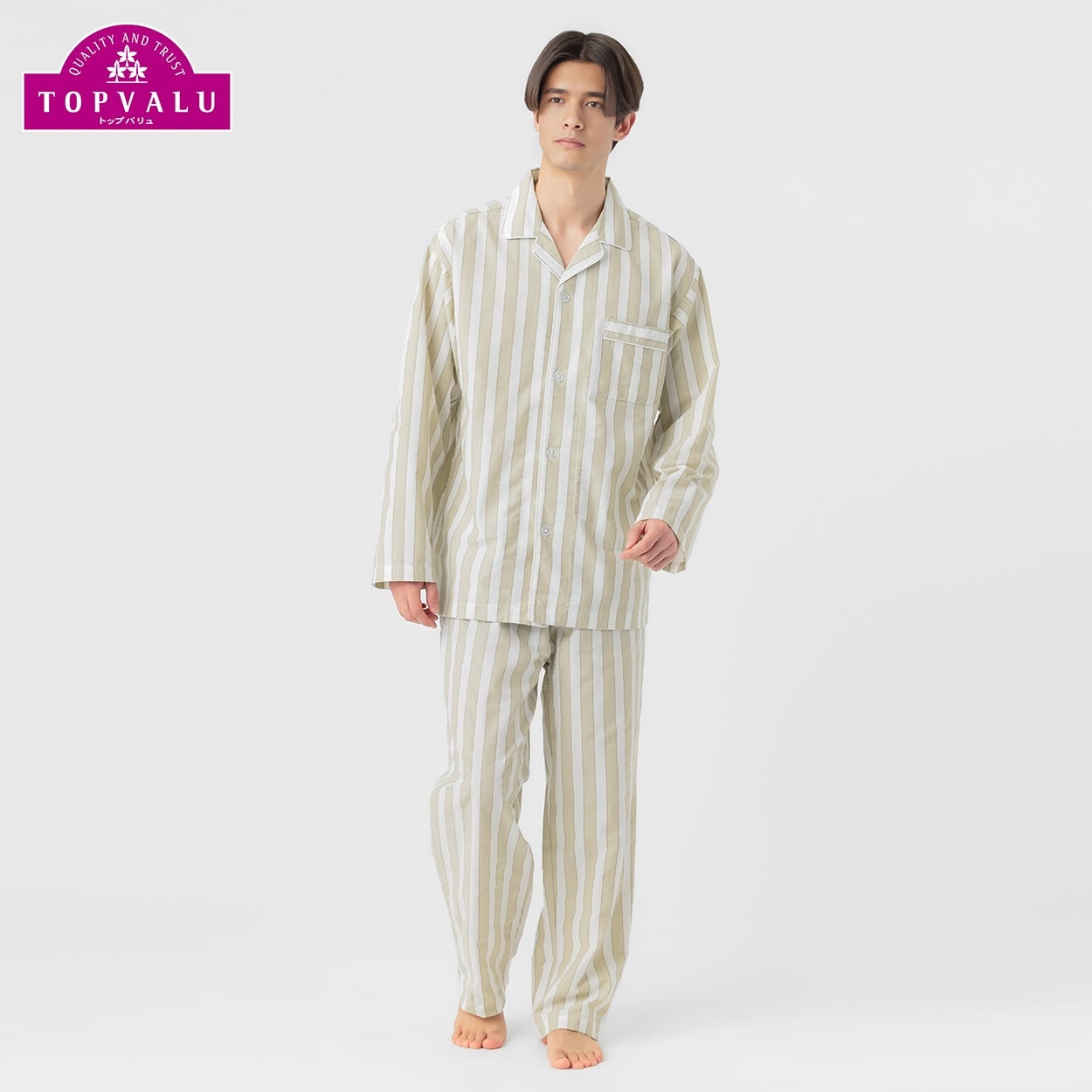 サラッと快適 サッカーパジャマ メンズ トップバリュ PEACE FIT(ピースフィット)(チャ-M)