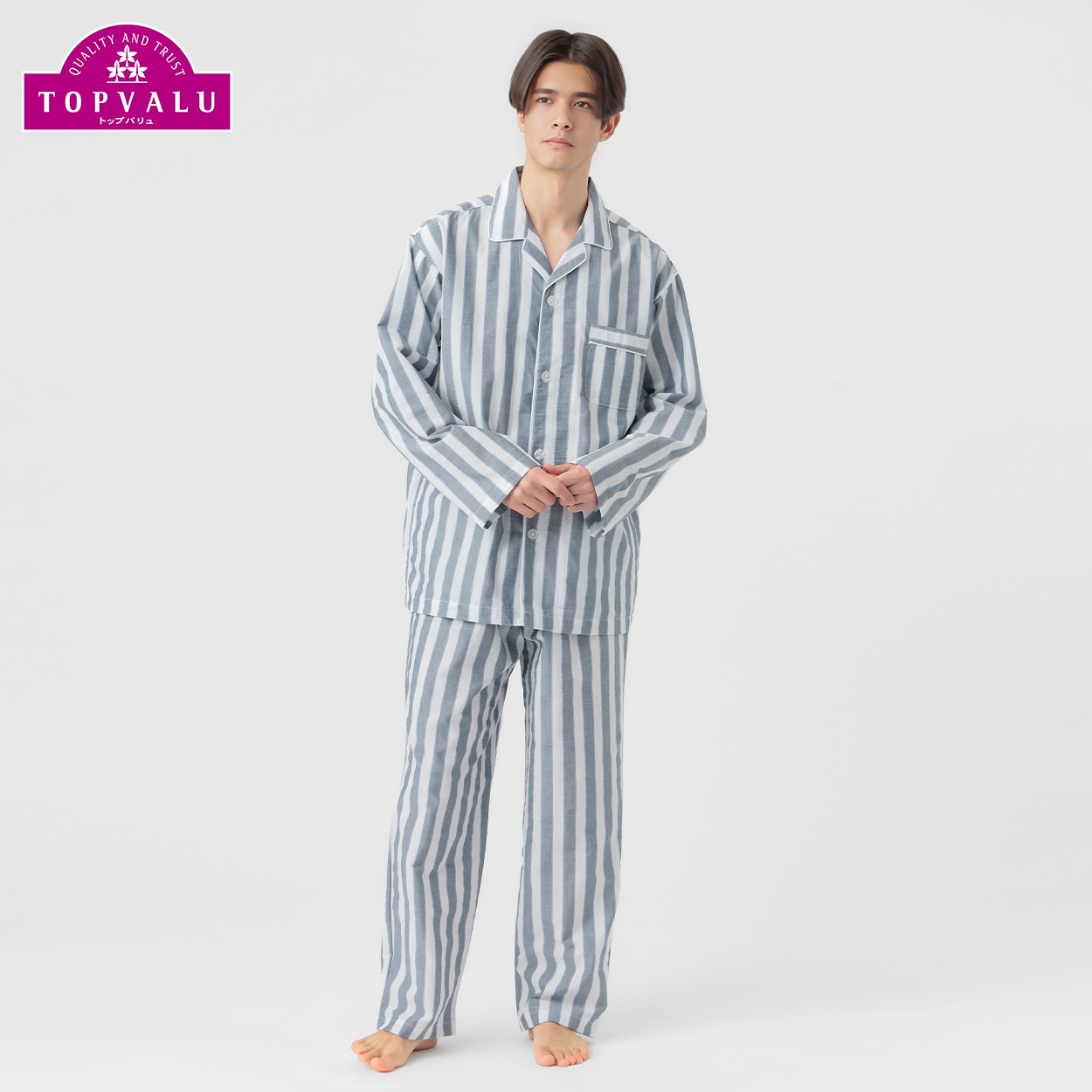 サラッと快適 サッカーパジャマ メンズ トップバリュ PEACE FIT(ピースフィット)(コイアオ-XL)