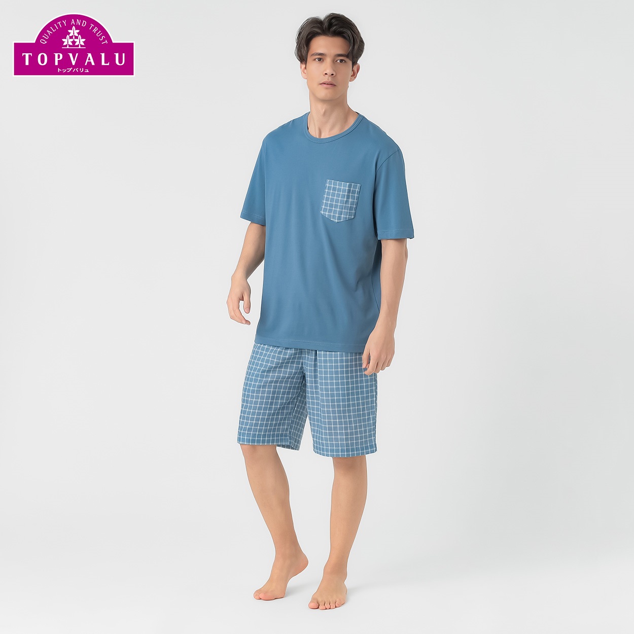 上下異素材ルームセット メンズ トップバリュ PEACE FIT(ピースフィット)(ウスアオ-XL)