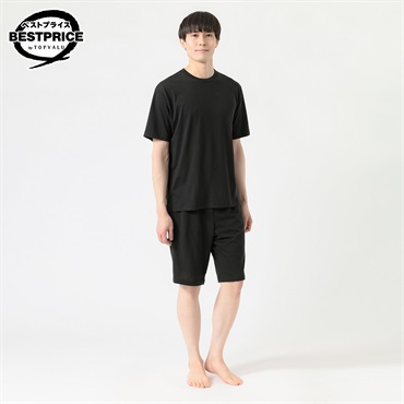半袖＆ハーフパンツルームセット メンズ トップバリュ ベストプライス(TOPVALU BESTPRICE)(クロ-M)