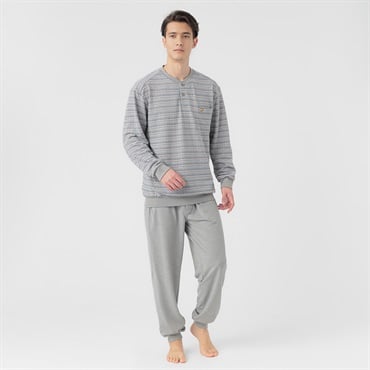 ニットサッカーボーダー柄Ｔスーツパジャマ（前開き） メンズ Golden Bear(ゴールデンベア)