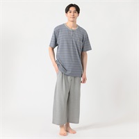 半袖鹿の子ボーダー柄Ｔスーツパジャマ（前開き） メンズ Golden Bear(ゴールデンベア)(ウスクロ-M)