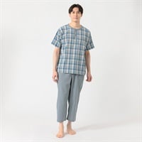 半袖強撚格子柄Ｔスーツパジャマ（前開き） メンズ Golden Bear(ゴールデンベア)(ウスクロ-M)