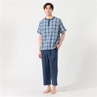半袖強撚格子柄Ｔスーツパジャマ（前開き） メンズ Golden Bear(ゴールデンベア)(コイアオ-M)
