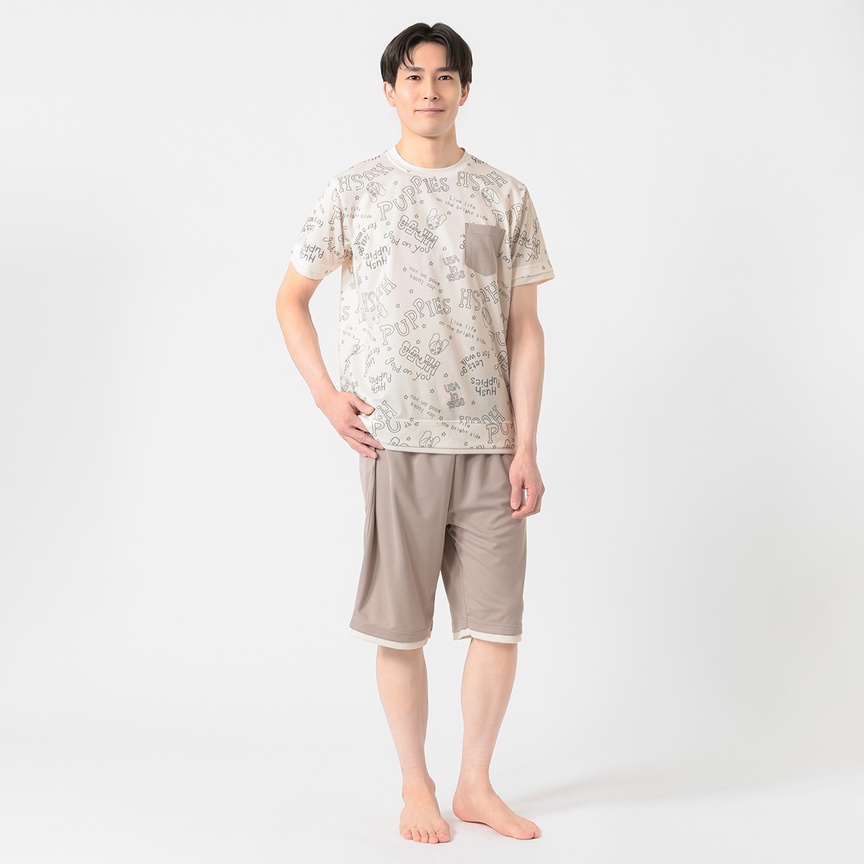 Hush Puppies(ハッシュパピー) ハニカムメッシュTスーツ吸水速乾・接触冷感 メンズ(アイボリー-M)