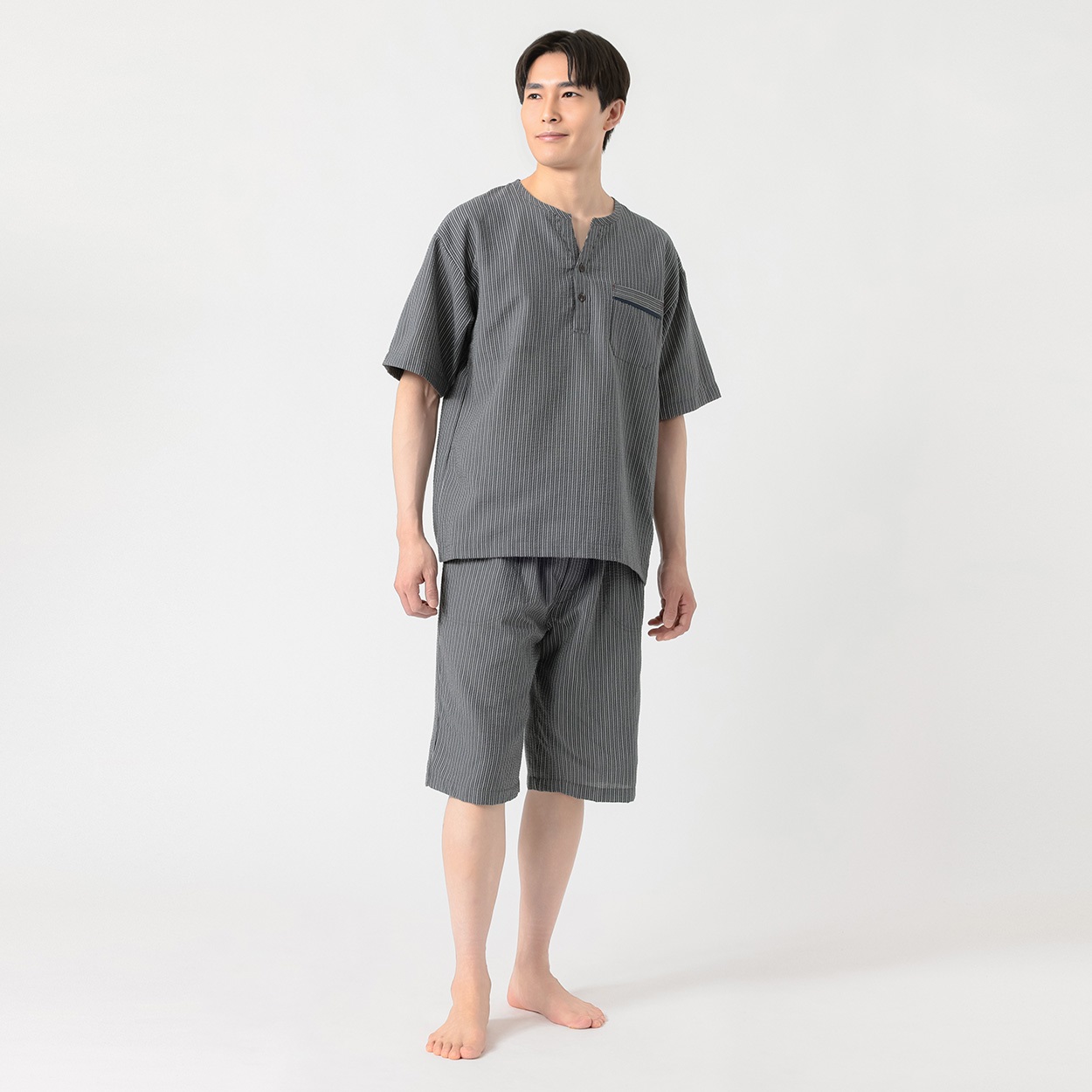 江戸百景しじらYヘンリー メンズ(チャコ－ルグレ－-XL)