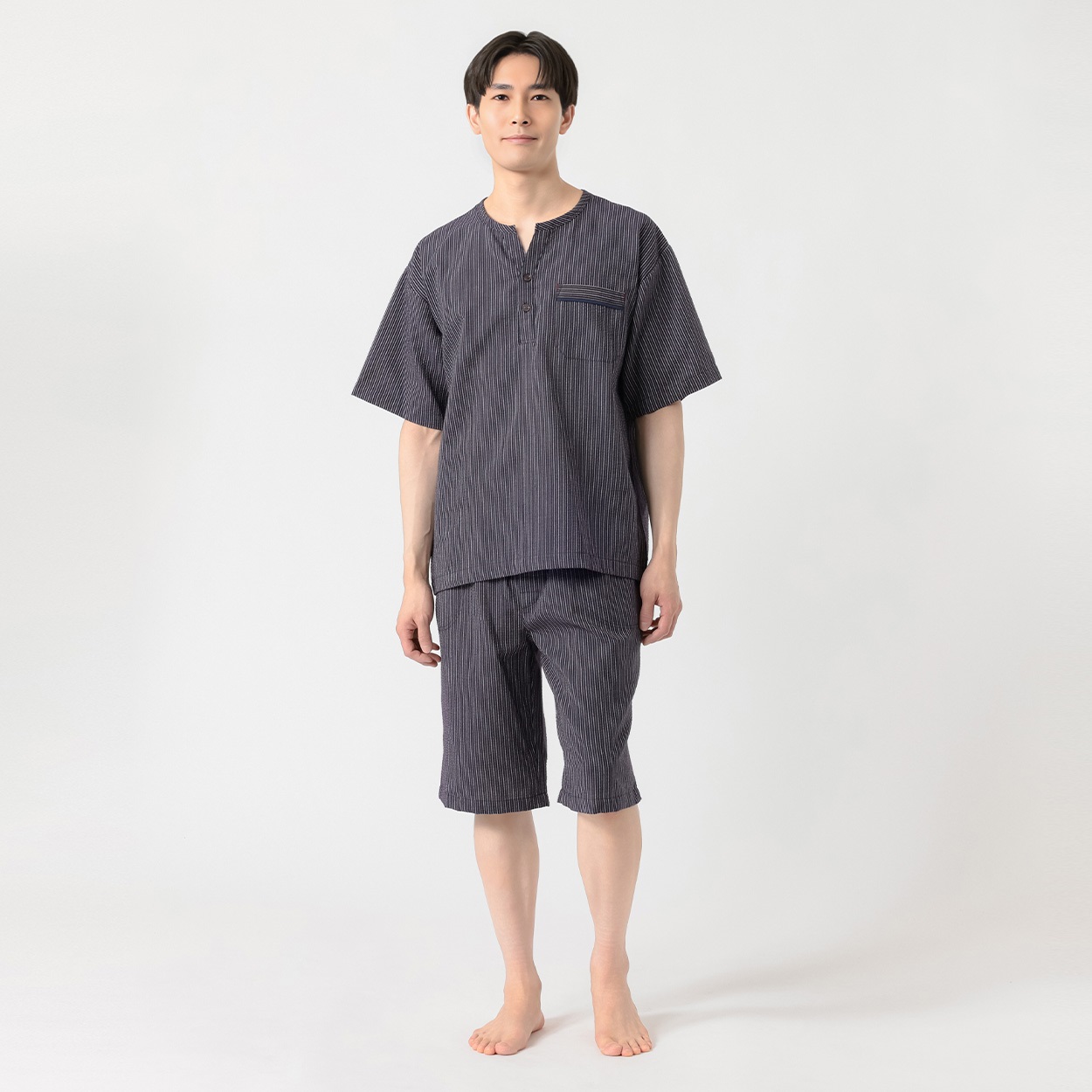 江戸百景しじらYヘンリー メンズ(コイムラサキ-M)