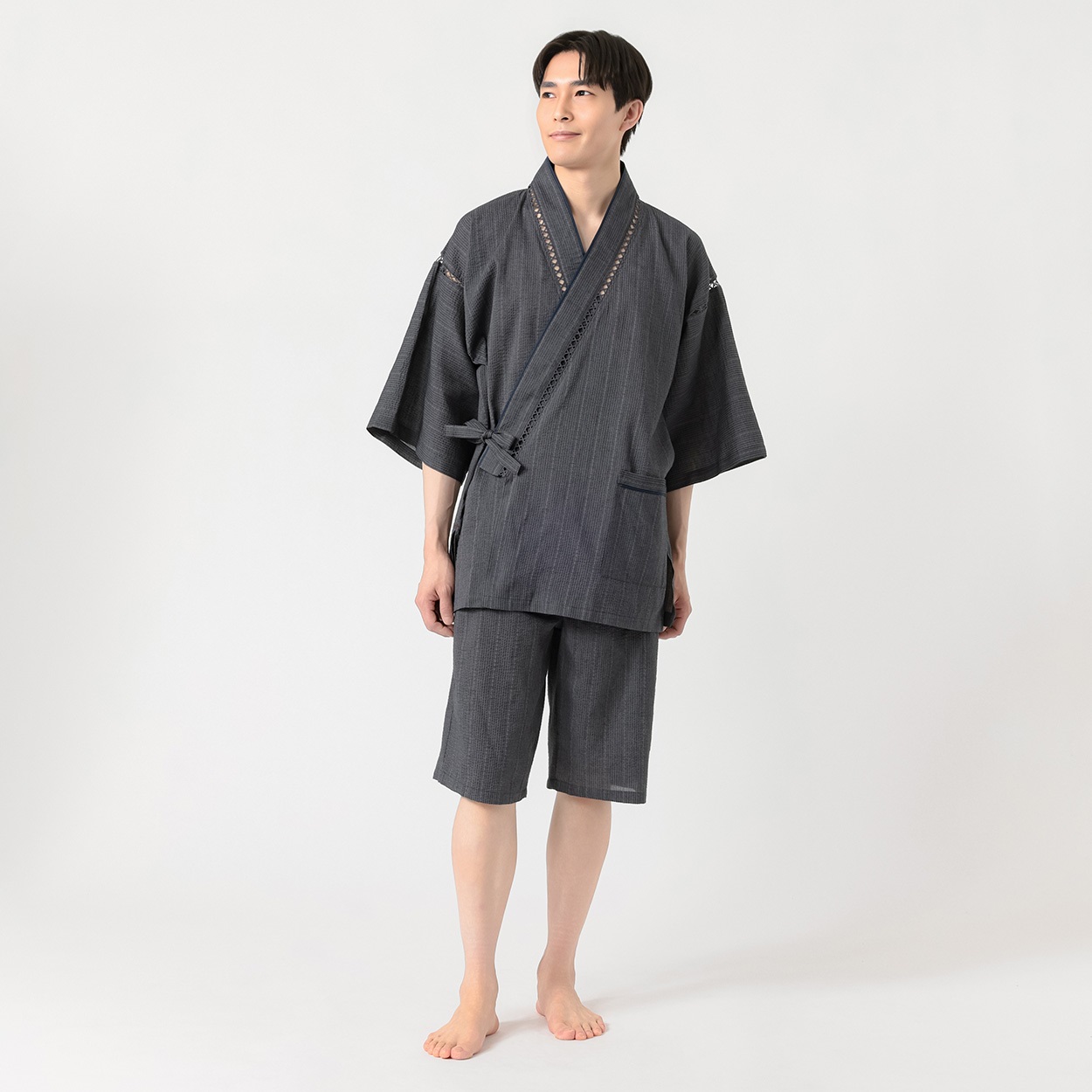 江戸百景しじら甚平 メンズ(チャコ－ルグレ－-XL)