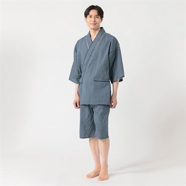江戸百景しじら甚平 メンズ(コイアオ-M)