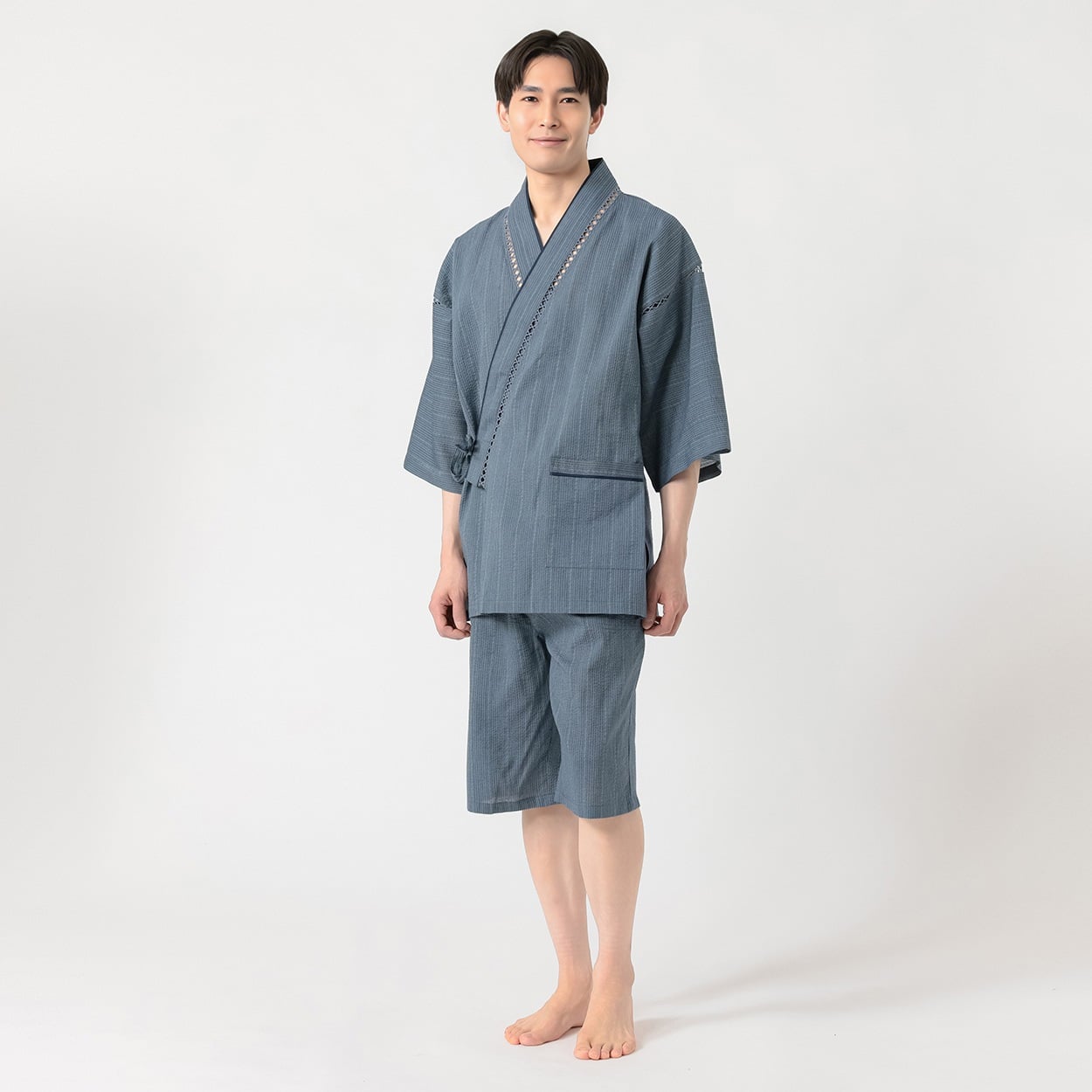 江戸百景しじら甚平 メンズ(コイアオ-XL)