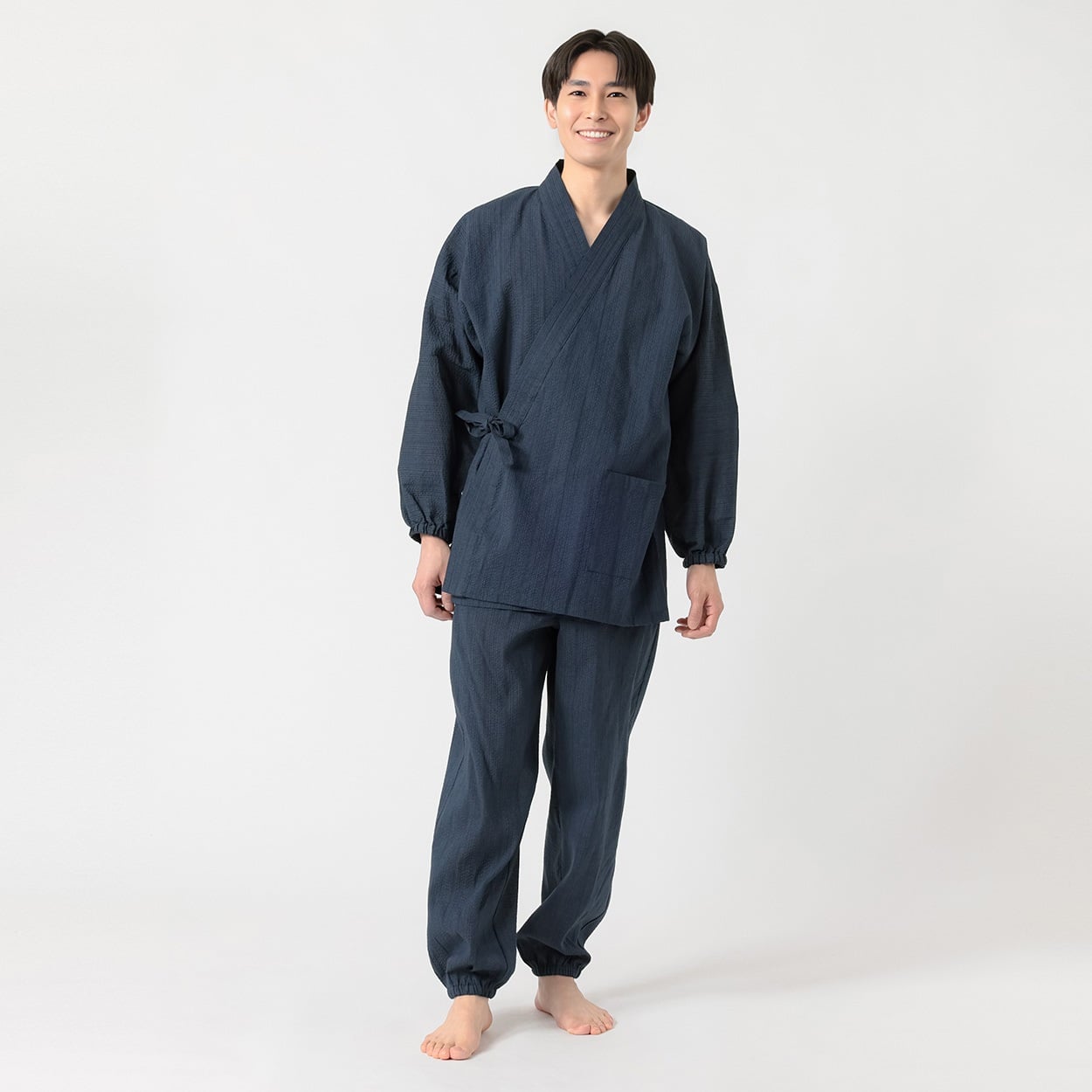 江戸百景しじら作務衣 メンズ(コイアオ-XL)