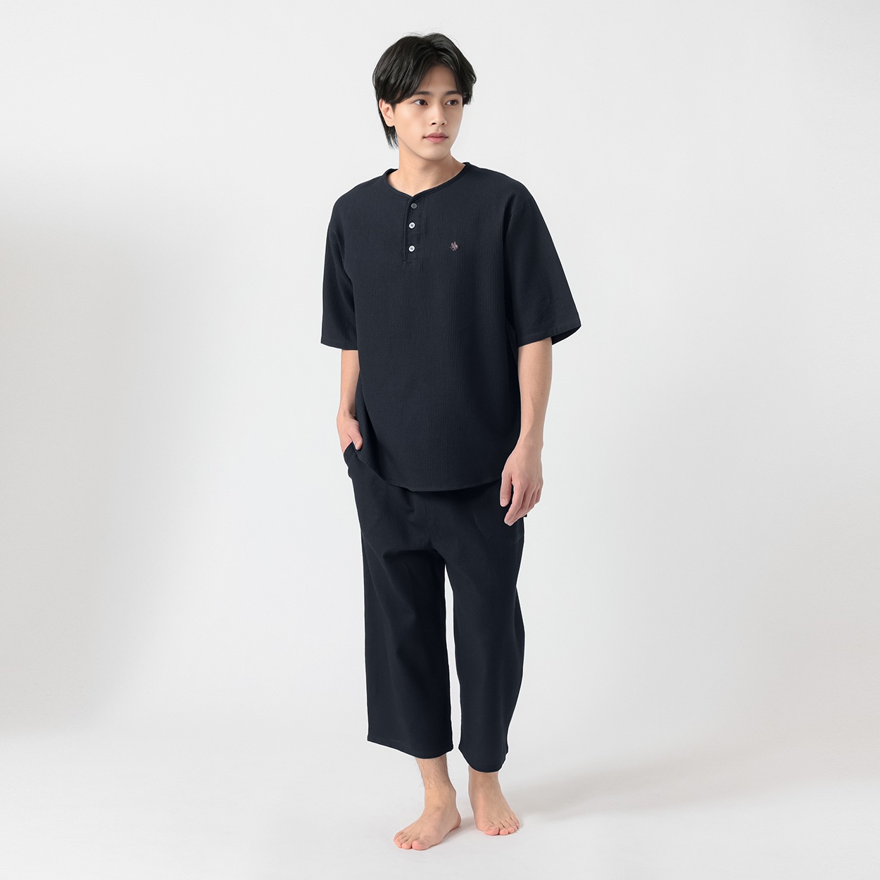 POLO BRITISH COUNTRY SPIRIT(ポロ・ビーシーエス) ルームウェア ワッフル ヘンリーネック上下セット メンズ(コイアオ-XL)