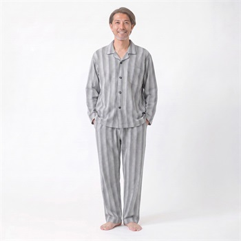 GUNZE(グンゼ) 睡眠工房 ダンボールニットペイズリーストライプ柄シャツ メンズ(ウスクロ-S)