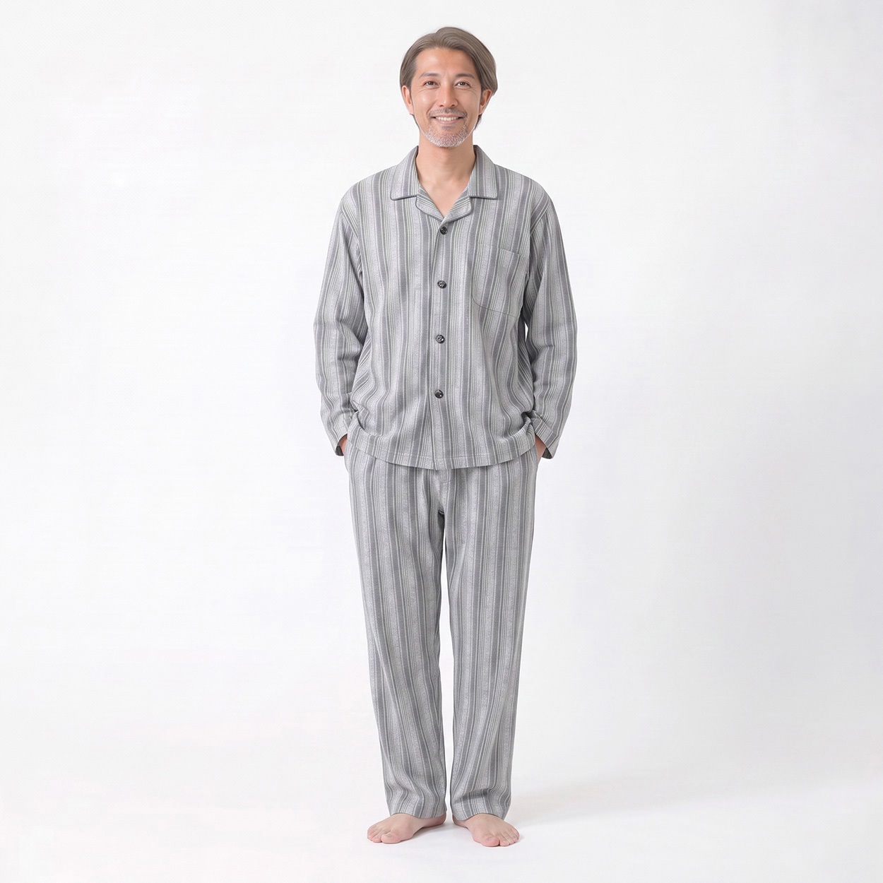 GUNZE(グンゼ) 睡眠工房 ダンボールニットペイズリーストライプ柄シャツ メンズ(ウスクロ-M)