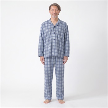GUNZE(グンゼ) 睡眠工房 ダンボールニットペイズリーチェック柄シャツ メンズ(アオ-S)