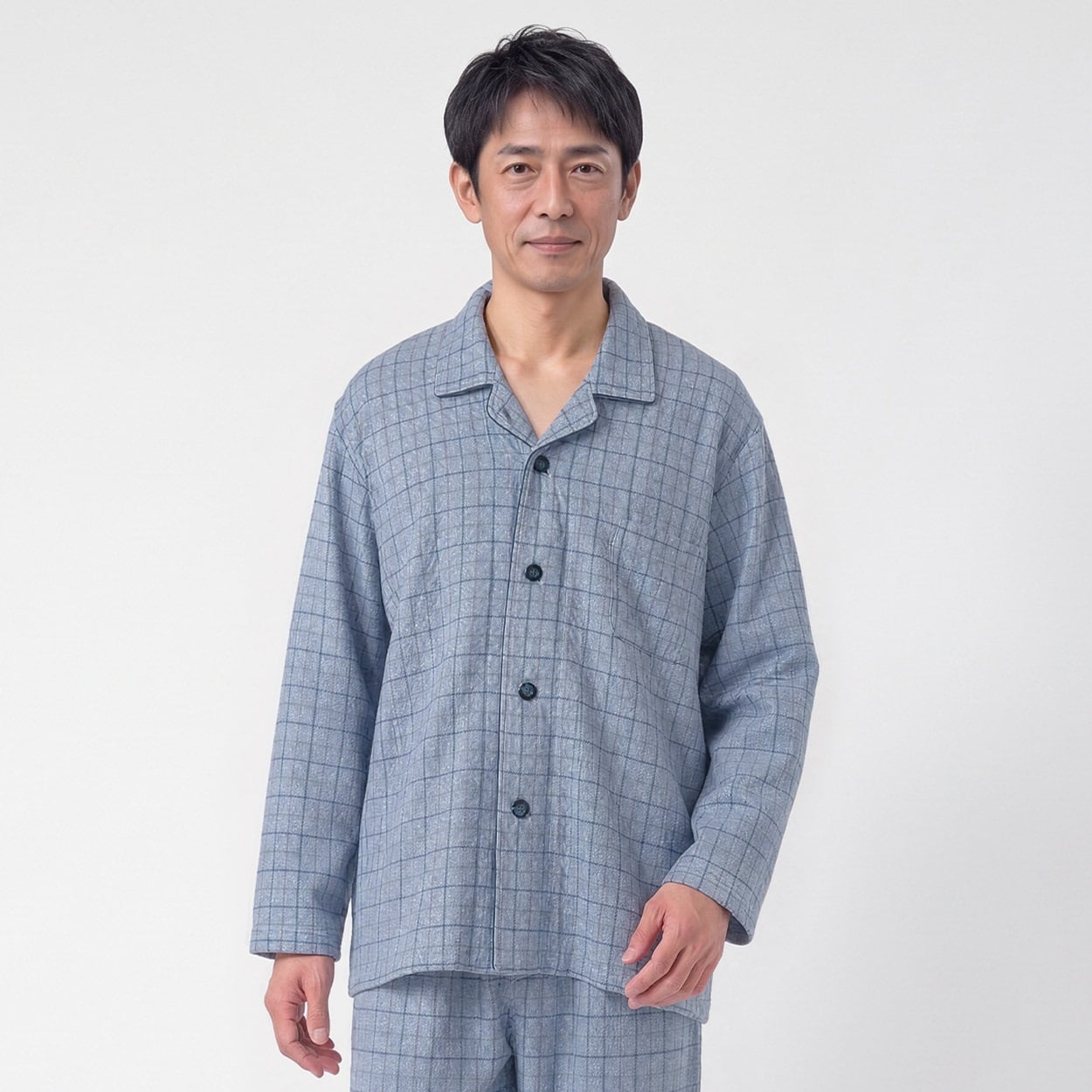 GUNZE(グンゼ) 睡眠工房 HOTMAGIC 発熱杢キルトシャツパジャマ メンズ(アオ-L)