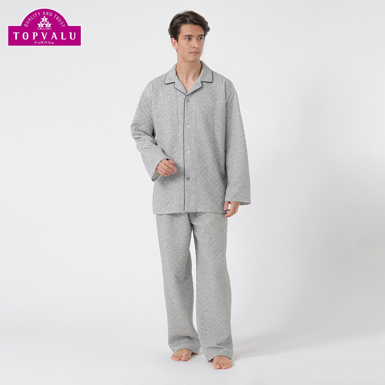 肌側コットンキルトパジャマ メンズ トップバリュ PEACE FIT(ピースフィット)(ウスクロ-2XL)