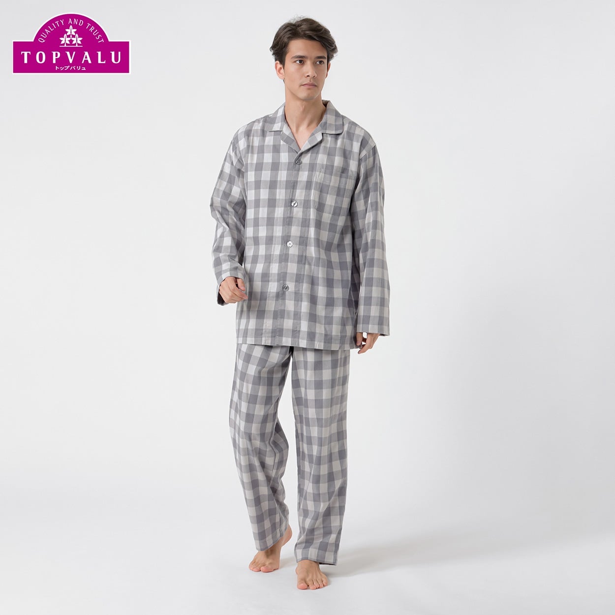 コットン100%起毛パジャマ メンズ トップバリュ PEACE FIT(ピースフィット)(ウスクロ-2XL)